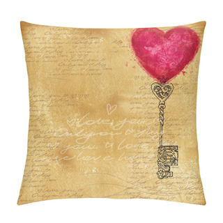 Personality  Valentines Day Background. Vintage Old Paper, Lace Drawing Graphics, Love Lettering  Text, Valentine Day Symbol. Watercolor Texture Old Paper. Valentine Day Retro Stile Background. Watercolor Drawing Pillow Covers