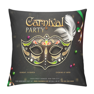 Personality  Carnival Party Poster Or Template Design With Decorative Mask And Time, Venue Details For Advertisement Concept. Pillow Covers