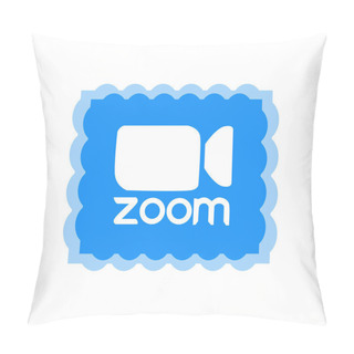 Personality  Zoom Logo Video Conference Application. Blue Camera Icon. Zoom App Logo. Live Media Streaming Application . Kharkiv, Ukraine - June , 2020 Pillow Covers