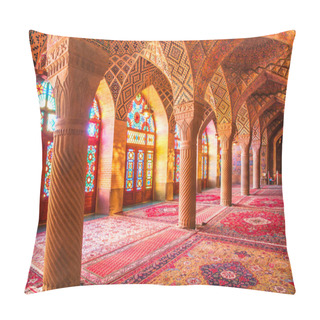 Personality  Famous Pink Mosque Decorated With Mosaic Tiles And Religious Calligraphic Scripts From Persian Islamic Quran, Shiraz, Iran.  Pillow Covers