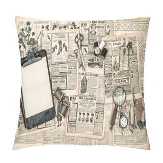 Personality  Antique Accessories On Newspaper Pages Pillow Covers
