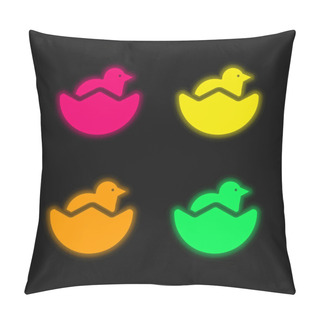 Personality  Baby Chicken And Half Egg Shell Four Color Glowing Neon Vector Icon Pillow Covers