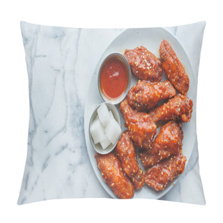 Personality  Korean Fried Chicken Wings In Gochujang Sauce With Pickled Radish And Kimchi Pillow Covers