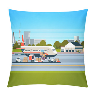 Personality  Transport Airplane Express Delivery Preparing Flight Aircraft Airport Air Cargo International Transportation Concept Forklift Loading Parcel Boxes Flat Horizontal Pillow Covers