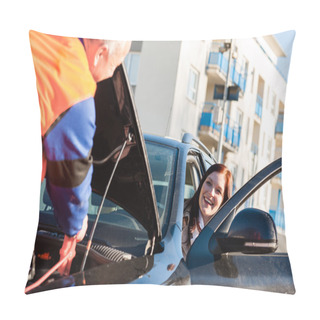 Personality  Car Troubles Woman Starting Broken Vehicle Pillow Covers