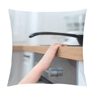 Personality  Child Touches Hot Pan On The Stove. Dangerous Situation At Home. Pillow Covers