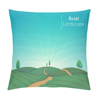 Personality  Rural Farming Landscape Vector Illustration. Green Agricultural  Pillow Covers