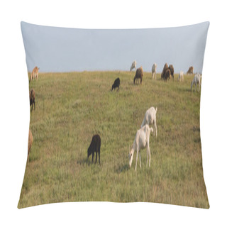 Personality  Herd Grazing In Green Meadow In Countryside, Banner Pillow Covers