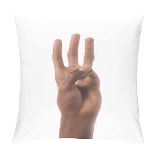 Personality  Cropped View Of African American Man Showing Letter W In Deaf And Dumb Language Isolated On White Pillow Covers
