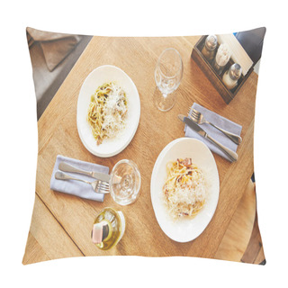 Personality  Dinner With Italian Pasta In Plates Served With Wine Pillow Covers