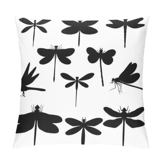 Personality  Set Of Dragonfly Silhouette Vector Art Pillow Covers