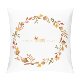 Personality  Watercolor Autumn Frame. Wreath Made Of Hand Drawn  Autumn Leave Pillow Covers