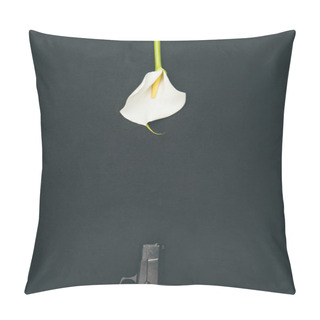 Personality  Gun With White Calla Flower Isolated On Black Pillow Covers