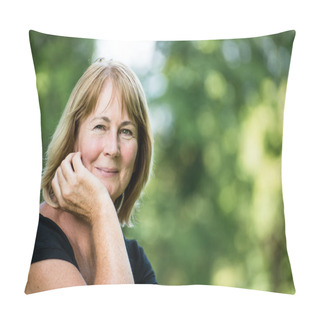 Personality  Smiling Mature Woman Outdoor Portrait Pillow Covers