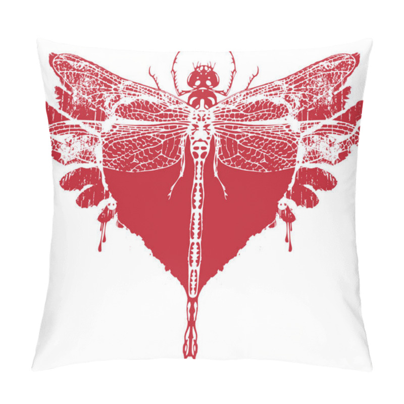 Personality  red dragonfly with abstract flying heart pillow covers