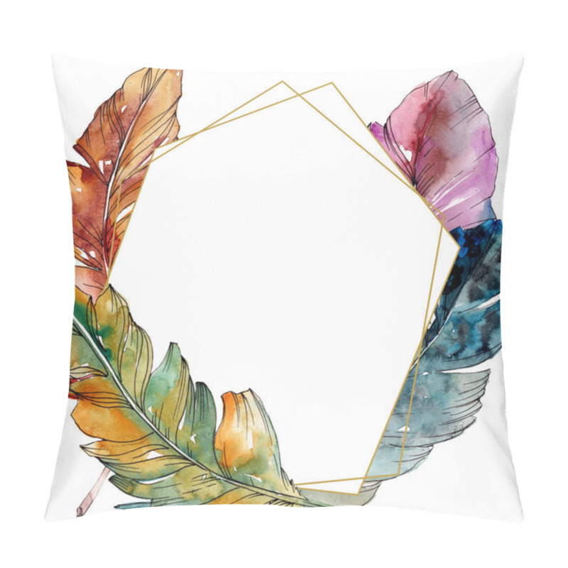 Personality  Colorful Bird Feather From Wing Isolated. Watercolor Background Illustration Set. Frame Border Ornament Square. Pillow Covers