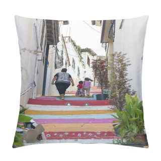 Personality  Family Walking Up A Colorful Stai Pillow Covers