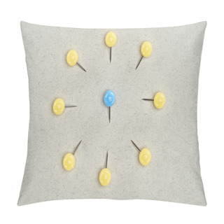 Personality  Top View Of Pins Symbolizing Victim And Abusers On Grey Background Pillow Covers