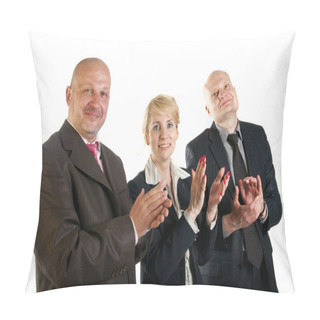 Personality  Three Business Team Standing In A Row And Clapping Pillow Covers
