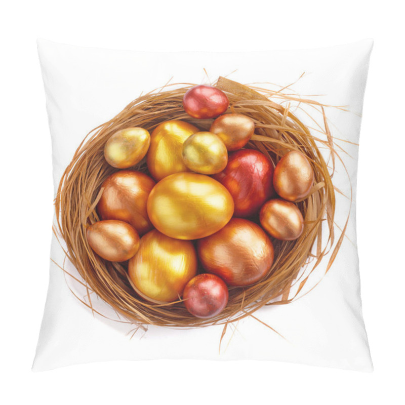 Personality  Easter Nest With Golden Eggs Pillow Covers