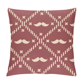 Personality  American Hipster Mustache Tartan Plaid And Argyle Vector Patterns In Patriotic Red, White And Blue. 4th Of July Or Father's Day Backgrounds. Barbershop Style. Pattern Tile Swatches Included. Eps 10 Pillow Covers