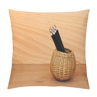 Personality  Pencils Tied With A Rope Of Straw And Place In A Container That Is Made From Woven Rattan. Pillow Covers