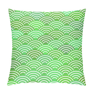 Personality  Seamless Pattern Dragon Fish Scales Simple Seamless Pattern Nature Background With Japanese Wave Circle Pattern Pastel Colors On Green Background. Vector Illustration Pillow Covers