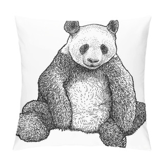 Personality  Giant Panda Illustration, Drawing, Engraving, Ink, Line Art, Vector Pillow Covers