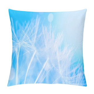 Personality  Abstract Natural Background. Macro Of Dandelions On A Blue Background. Nature Wallpaper. Pillow Covers