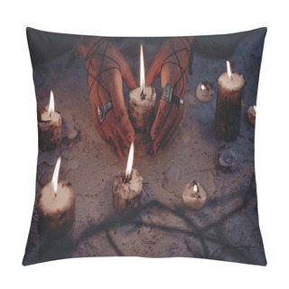 Personality  Woman Hands Holding Candle Close Up Pillow Covers