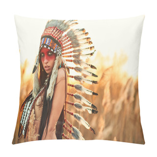 Personality  Beautiful Girl In A Suit Of The American Indian Pillow Covers
