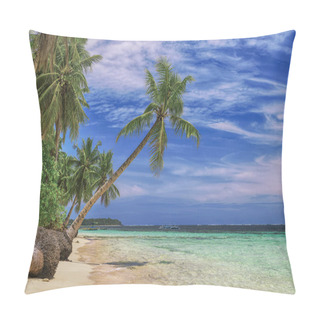 Personality  Beautiful Beach. View Of Nice Tropical Beach With Palms Around. Holiday And Vacation Concept. Tropical Beachat Philippines On The Coast Island Siargao Pillow Covers