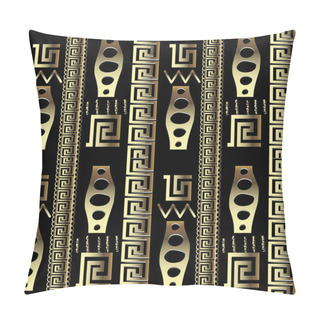 Personality  Ancient Tribal Ethnic Style Ornate Gold 3d Greek Seamless Pattern. Striped Geometric Shapes And Borders Background. Repeat Ornamental Old Backdrop. Stripes, Zig Zag Grunge Lines, Greek Key Meanders. Pillow Covers