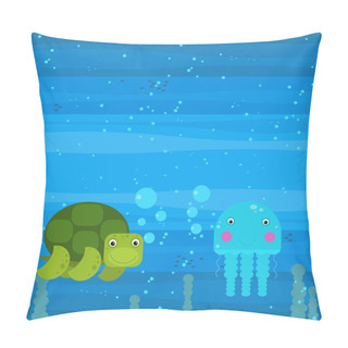 Personality  Cheerful Cartoon Underwater Scene With Swimming Coral Reef Fishes Illustration For Children Pillow Covers