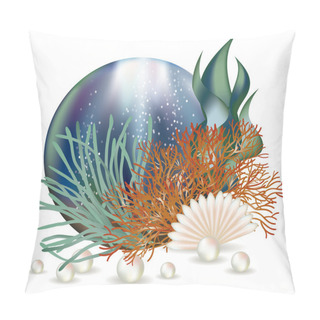 Personality  Underwater World Banner With Seashell And Pearls, Vector Illustration Pillow Covers