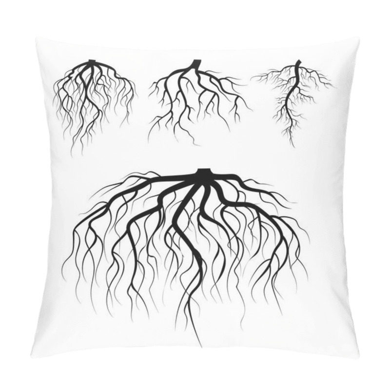 Personality  Tree Underground Roots Vector. Plant Underground Roots Set. Tree Root Black. illustration Of Plant Silhouette Root pillow covers