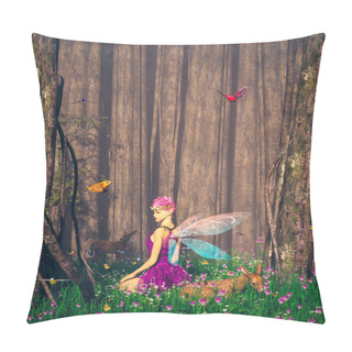 Personality  The Forest's Tales,Little Pixie In Magical Forest,3d Illustration Pillow Covers