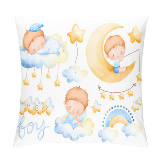 Personality  Watercolor Illustration Of Cute Baby Boy Pillow Covers