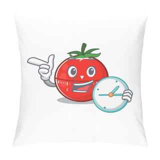 Personality  A Picture Of Cheery Tomato Kitchen Timer Holding A Clock. Vector Illustration Pillow Covers