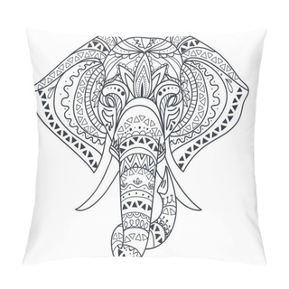 Personality  Indian Elephant In Style Mihendi On A White Background Pillow Covers