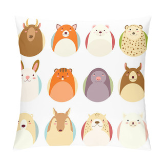 Personality  Set Of Avatars Icons In Naive Hand Drawn Style With Cute Animals In Retro Pastel Colors. EPS8 Pillow Covers