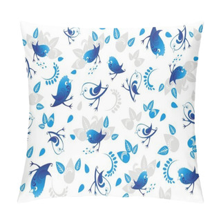 Personality  Vector Decorative Background With Ornamental Blue Birds, Flowers, Seed Pillow Covers