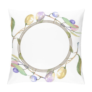 Personality  Olive Branches With Green Fruit And Leaves Isolated On White. Watercolor Background Illustration Set. Round Frame Ornament With Copy Space. Pillow Covers
