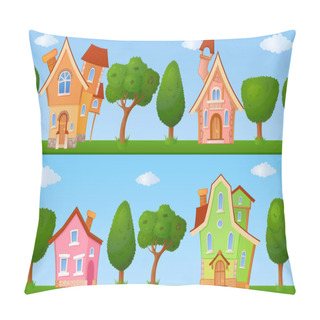 Personality  Summer Streets With Houses And Trees Pillow Covers