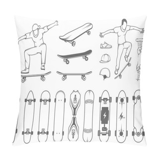 Personality  Set Of Skateboards, Equipment, And Elements Of Street Style Pillow Covers