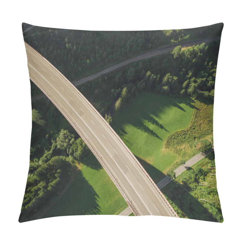 Personality  Aerial View Of Empty Bridge Over Beautiful Green Forest Pillow Covers