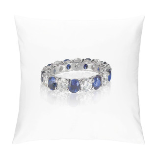 Personality  Sapphire And Diamond Wedding Anniversary Band Isolated On White Pillow Covers