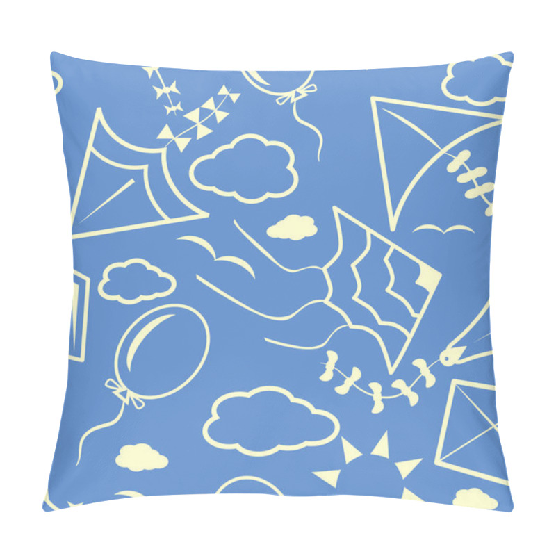 Personality  Seamless pattern with kites, clouds, sun, birds, bows and balloo pillow covers
