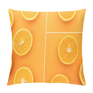 Personality  Collage Of Ripe Juicy Orange Slices On Colorful Background Pillow Covers