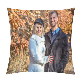 Personality  Portrait Of Middle Aged Couple In Autumnal Park Pillow Covers